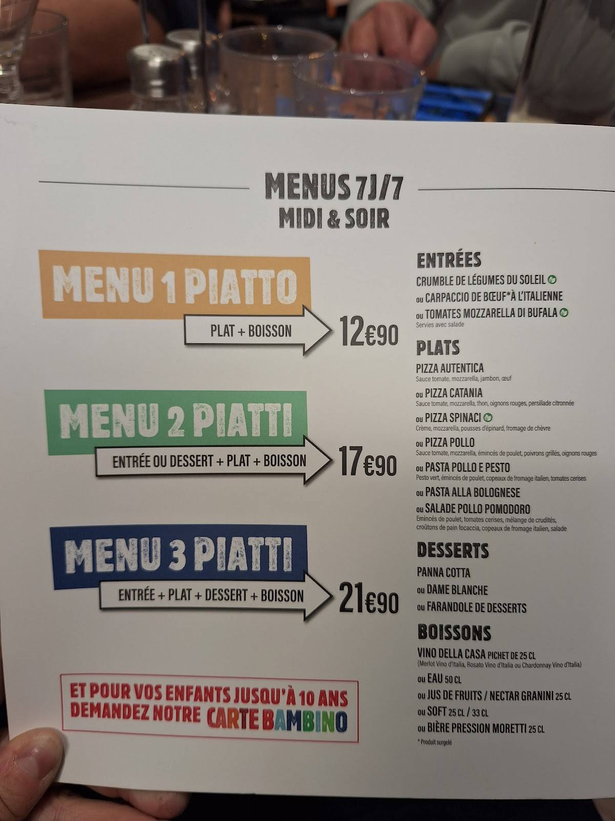 Menu de Del Arte