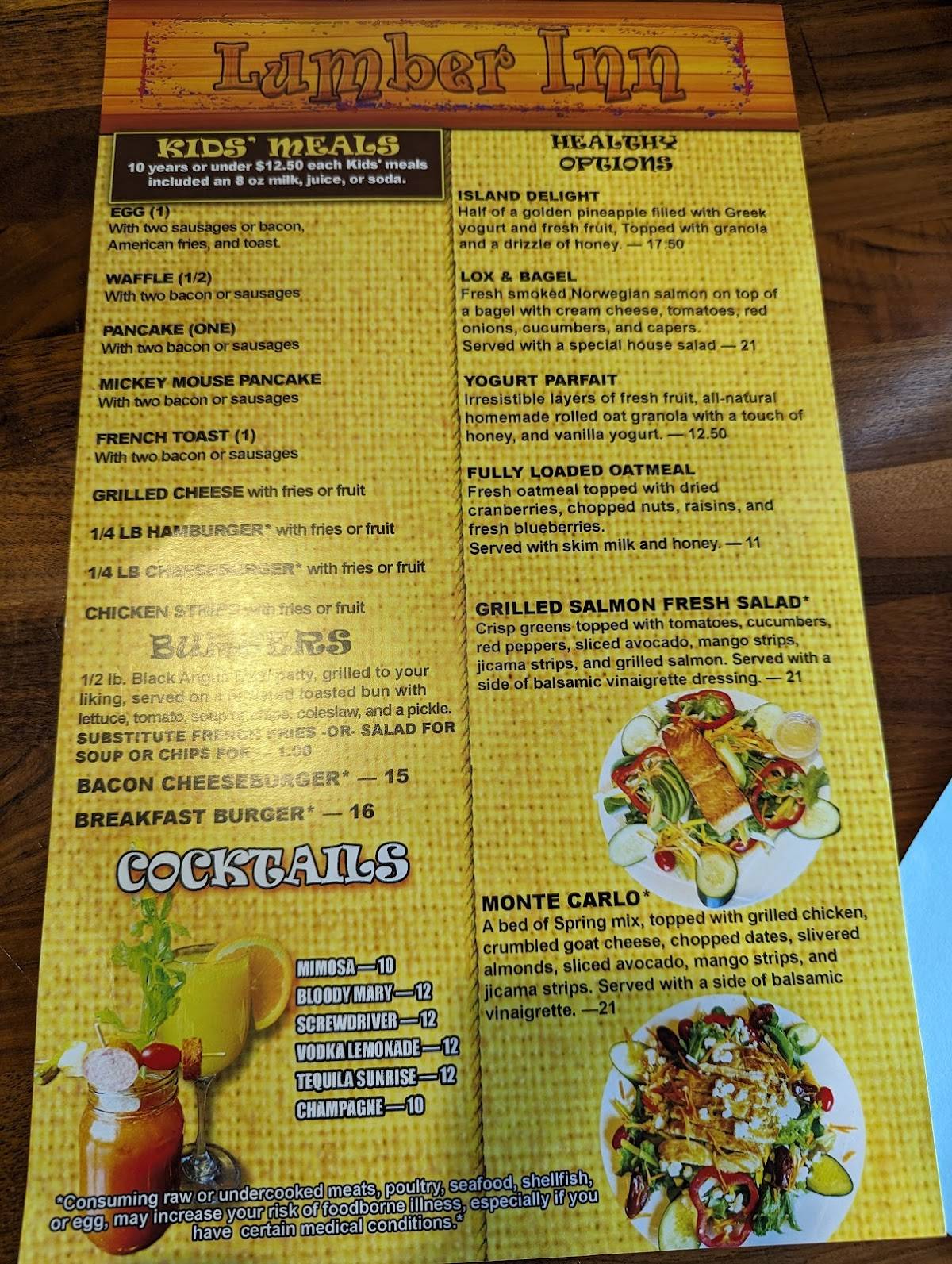 Menu at Lumber Inn restaurant, Delafield