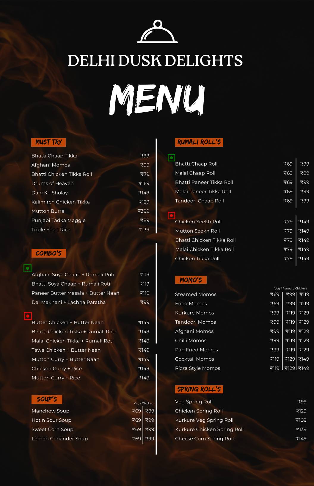 Delhi Dusk Delights menu