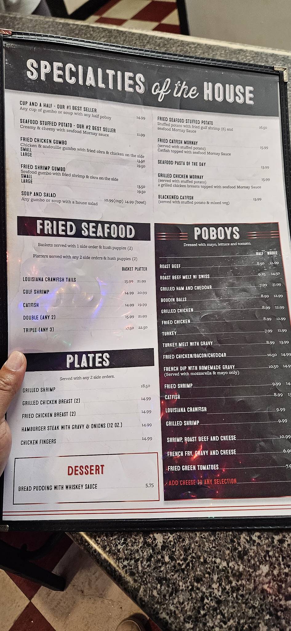 Menu at Dempsey's Poboys restaurant, Baton Rouge, Coursey Blvd