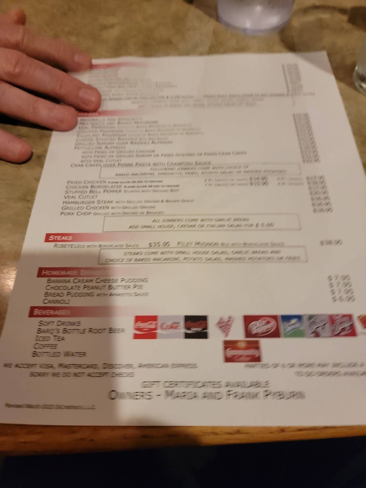Menu at DiCristina's Italian and Seafood Restaurant, Covington