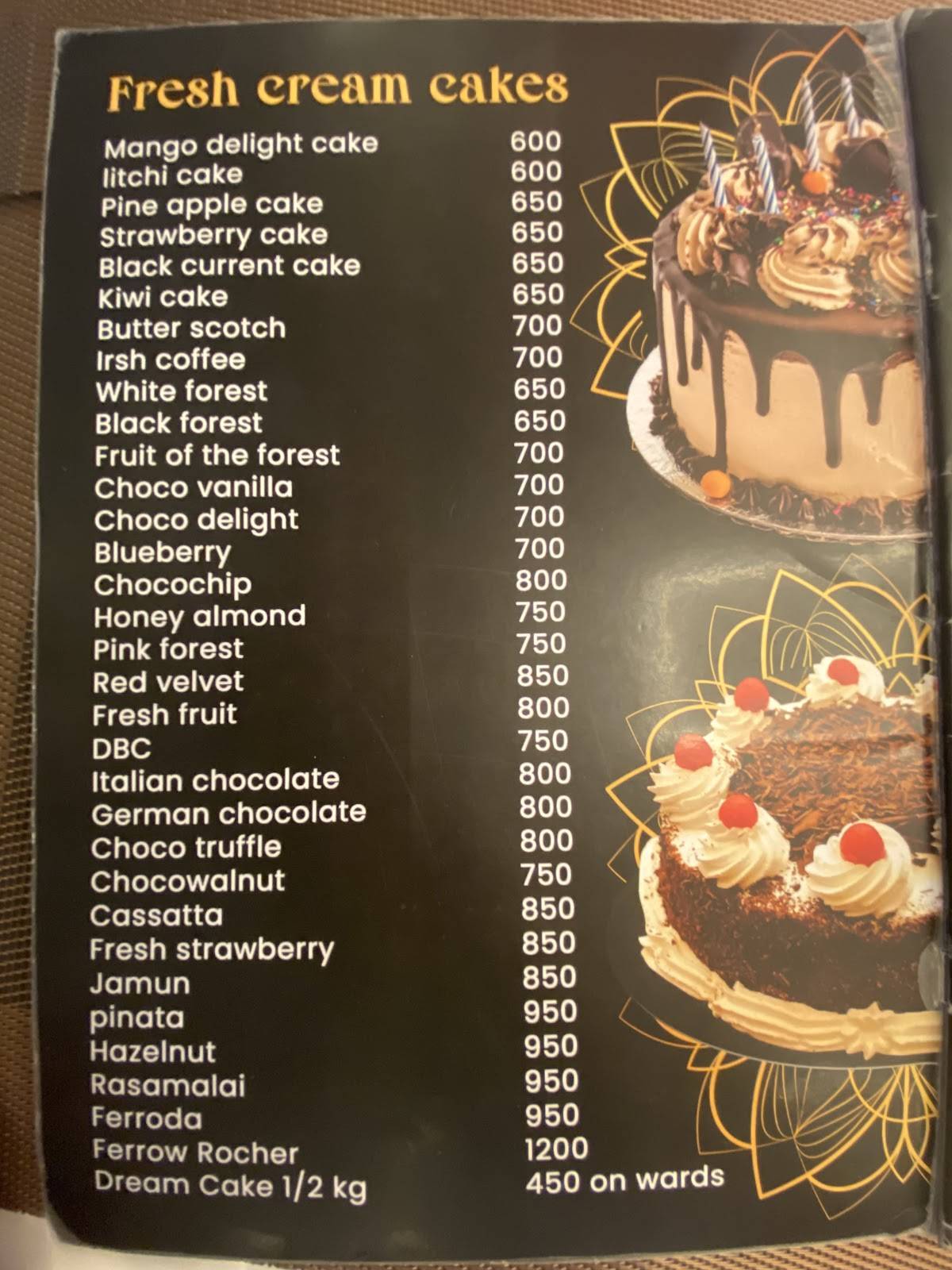 Cake Dilim menu