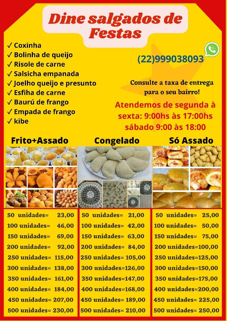 Dine salgados de festa cardápio