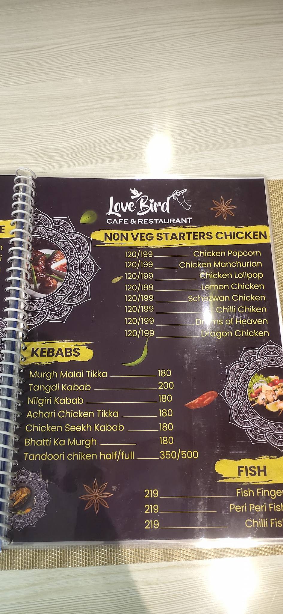 Love bird cafe and restaurant menu