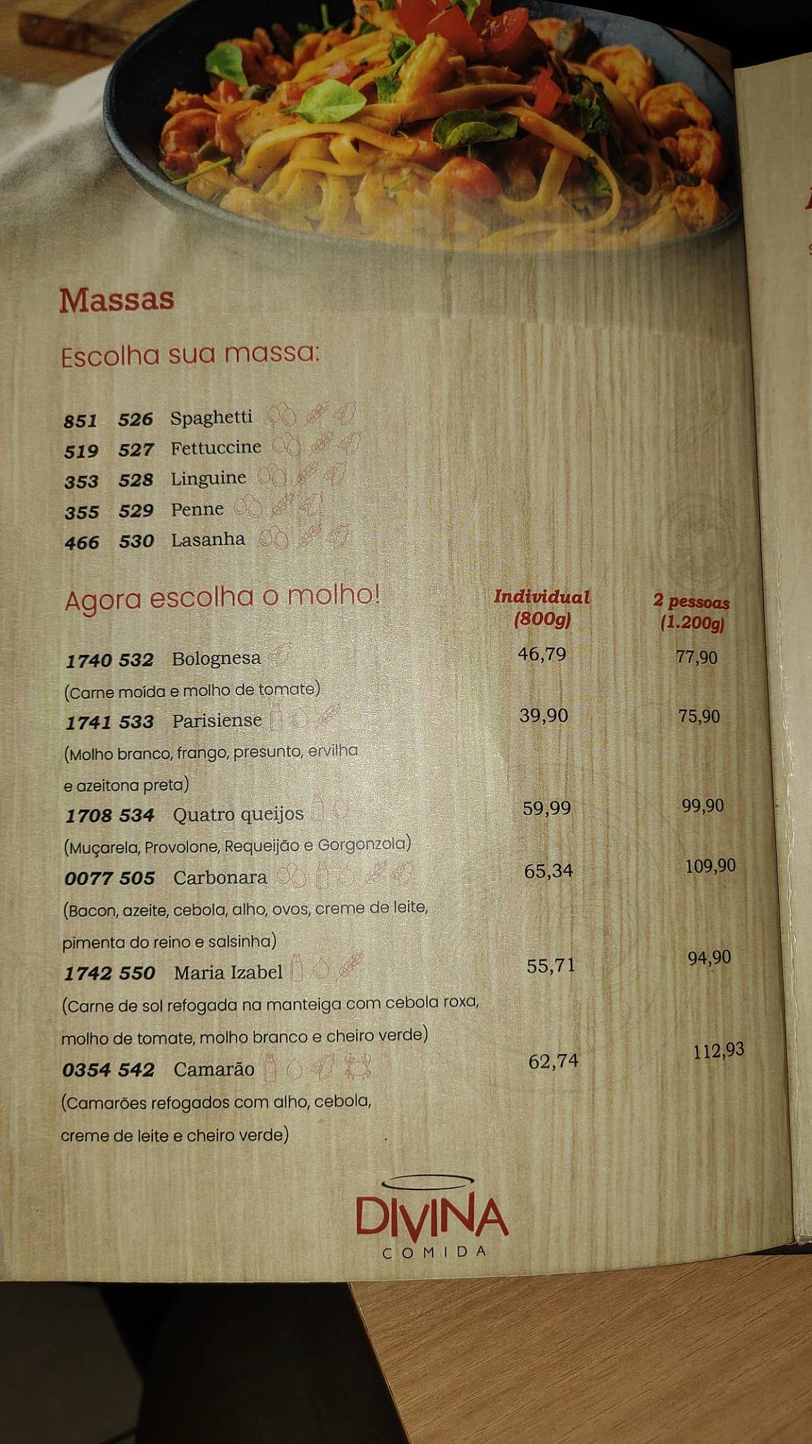 Divina Comida cardápio