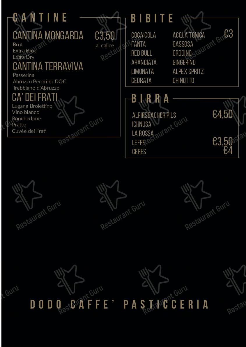 Menu di Dodo Cafè Pasticceria - pasti e bevande