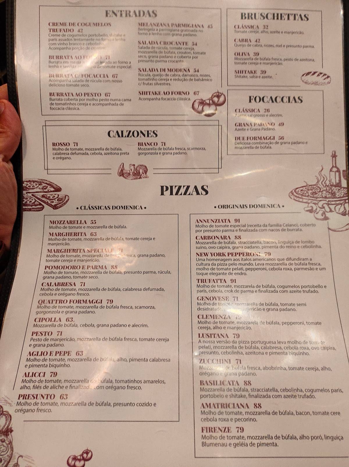 Domenica Pizzaria Artesanal cardápio