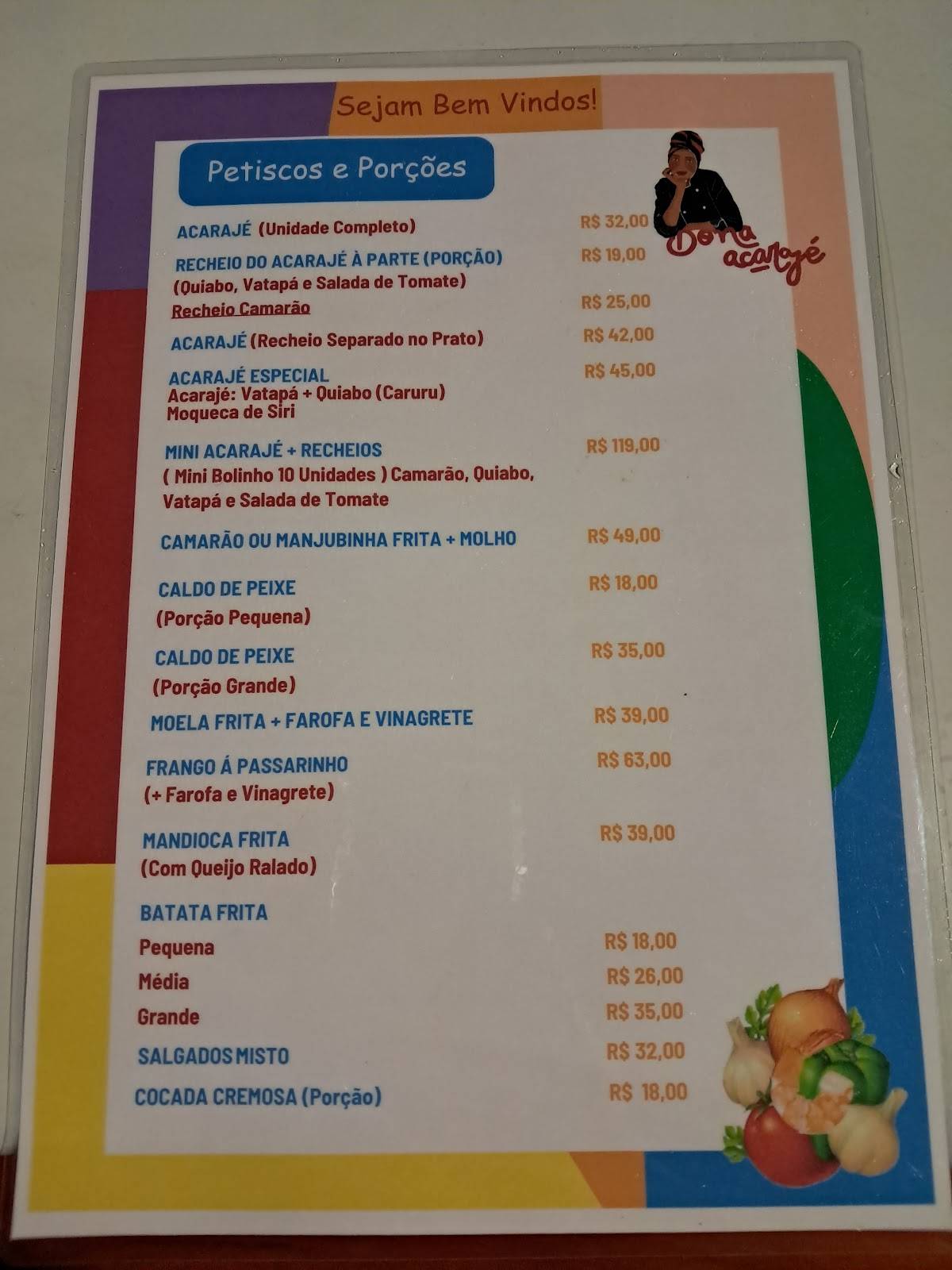 Dona Acarajé cardápio