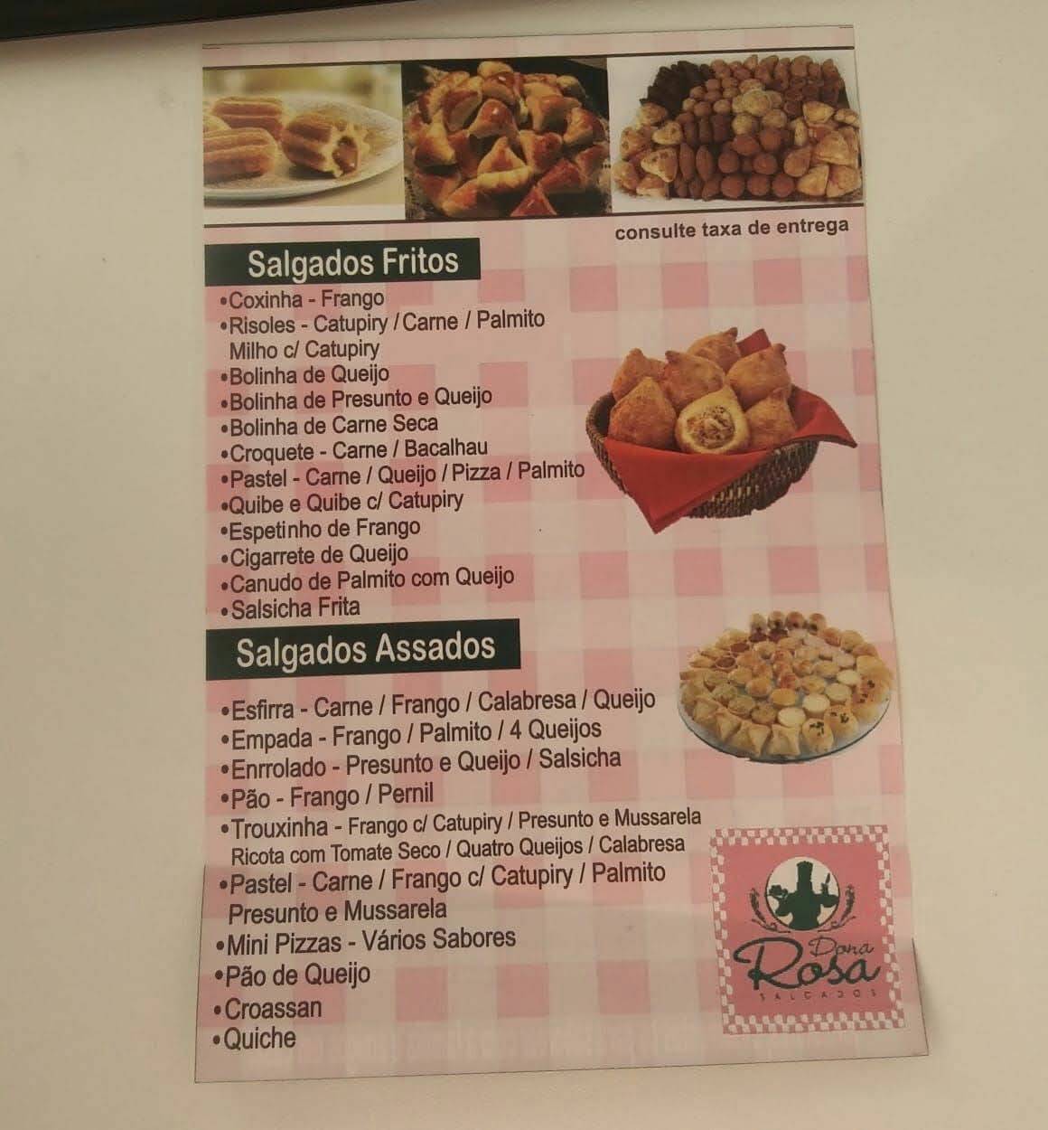 Dona Rosa Salgados cardápio