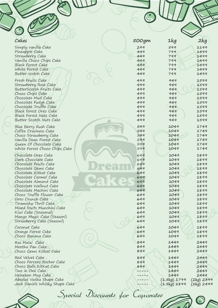 Dream Cakes : Cake Shop menu