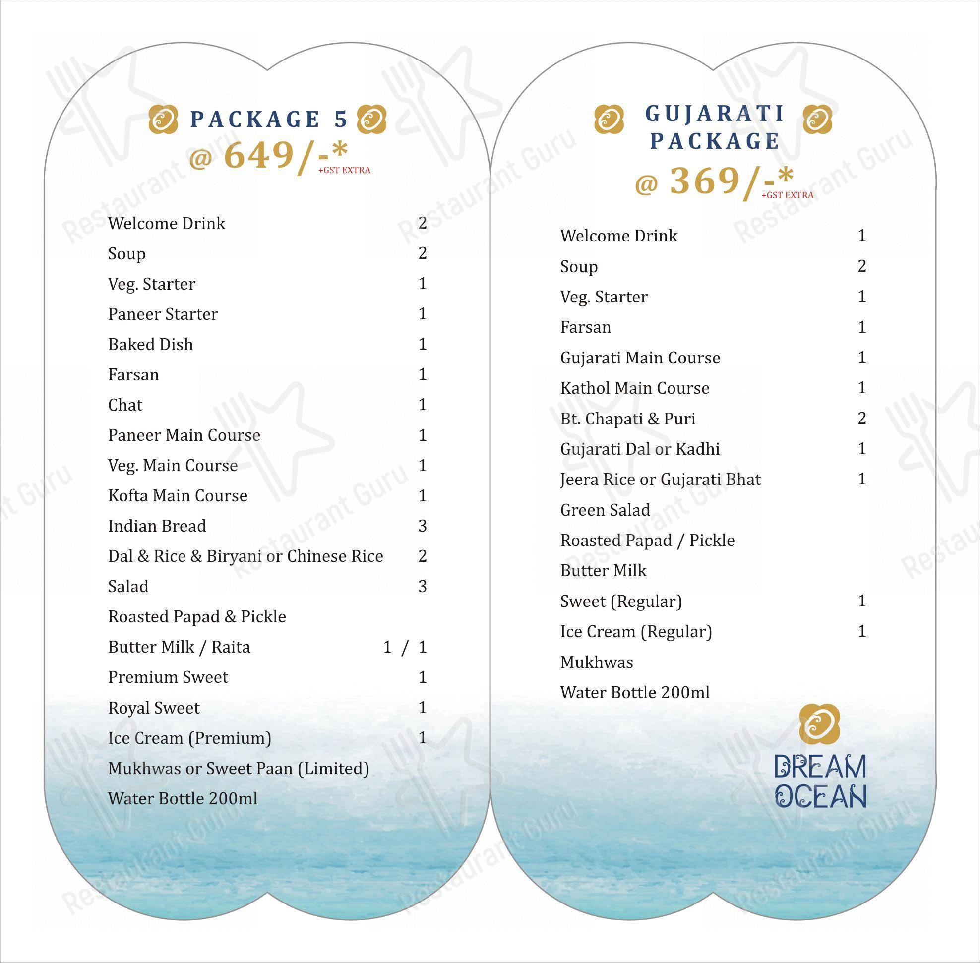 Dream Ocean banquet and restaurant in Ahmedabad - Menu bar