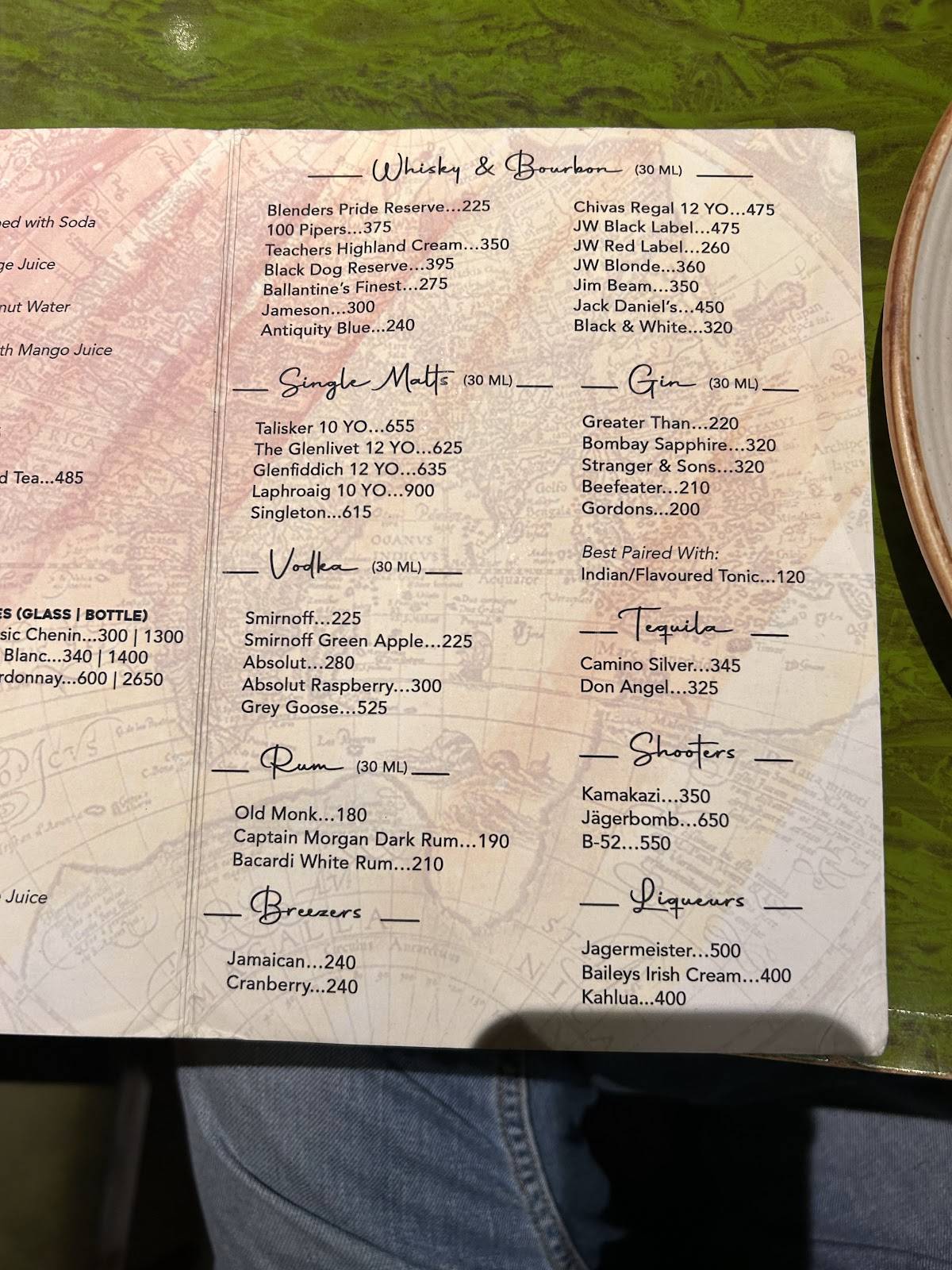 Drifters Tap Station menu