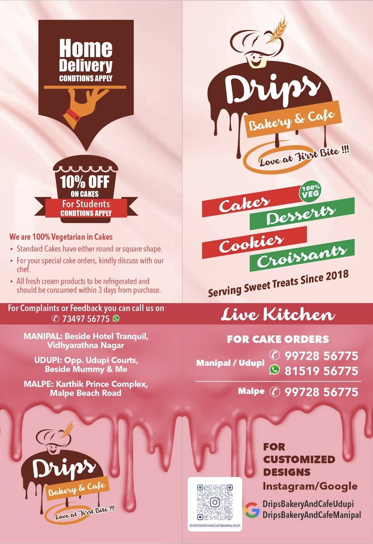 Drips Bakery & Cafe Manipal menu