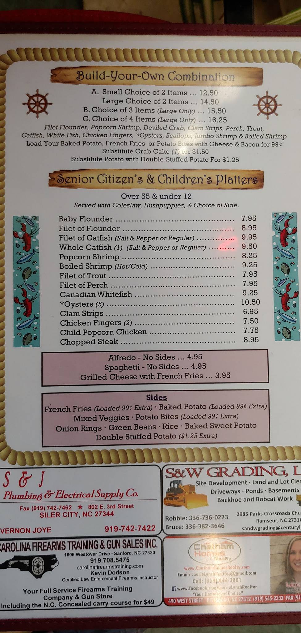 Menu at Dry Dock Seafood Restaurant, Siler City