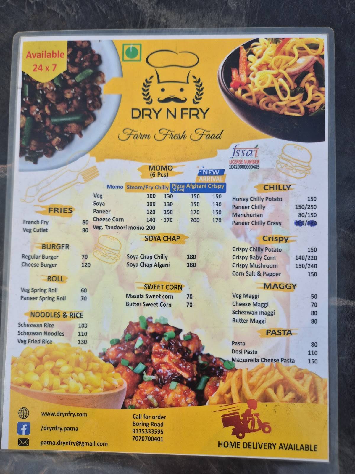 Dry N' Fry menu