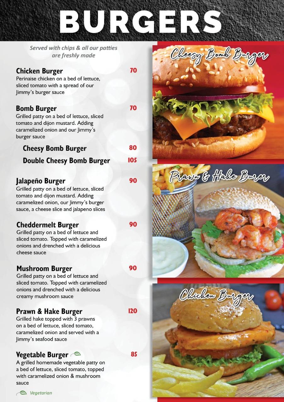 Menu at Jimmy's Killer Prawns Gateway restaurant, Umhlanga, Shop G340 ...