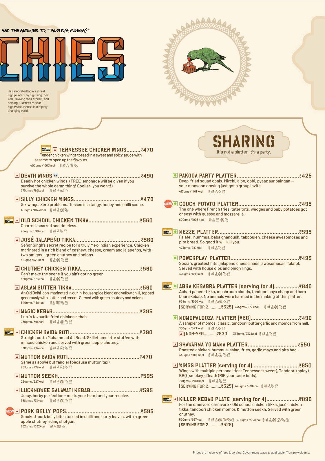Dwarka Social menu