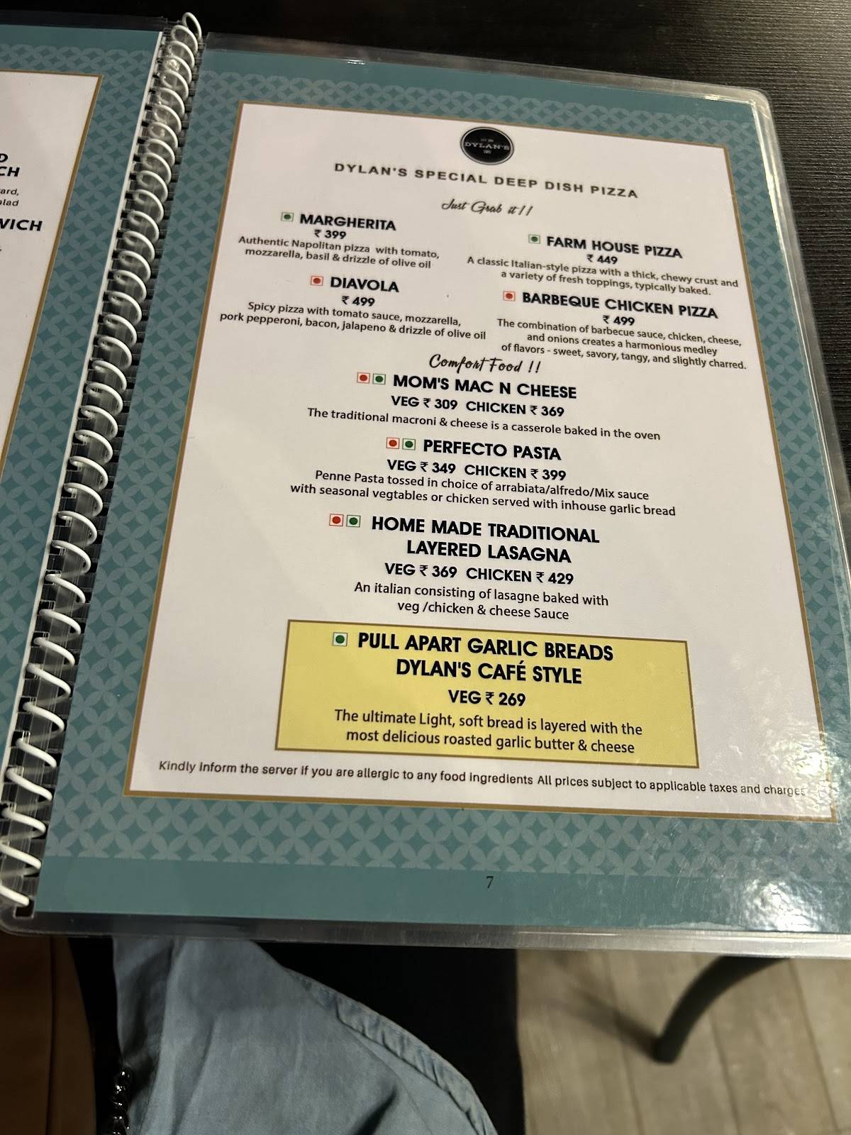 Dylan's Café menu