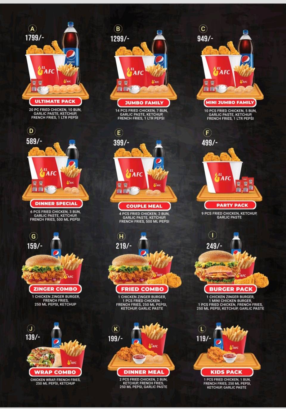 EL AFC FRIED CHICKEN RESTAURANT menu