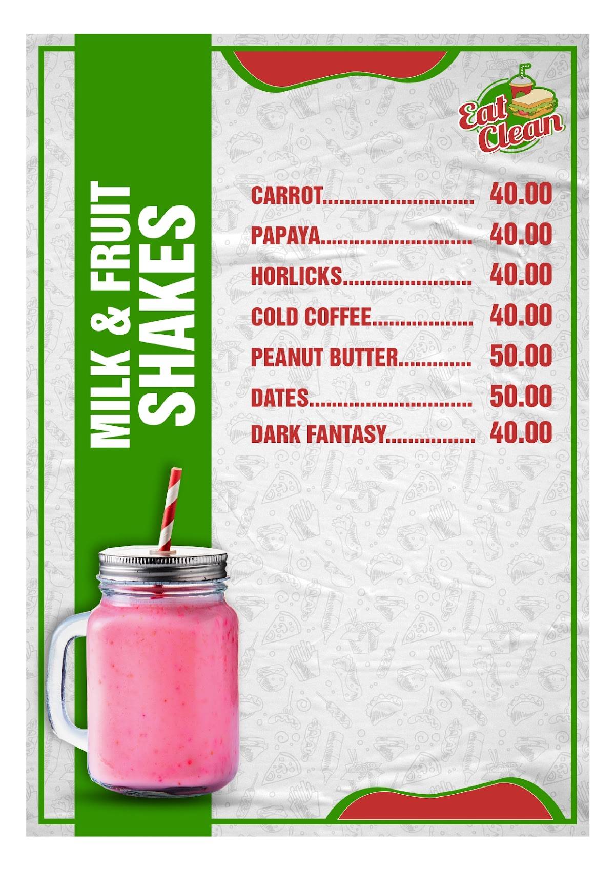 Menu at Eat Clean, Chennai