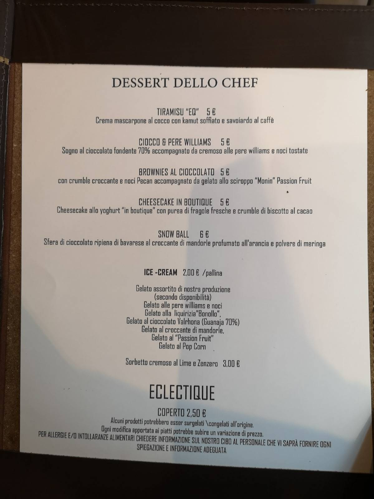Menu di Eclectique 
