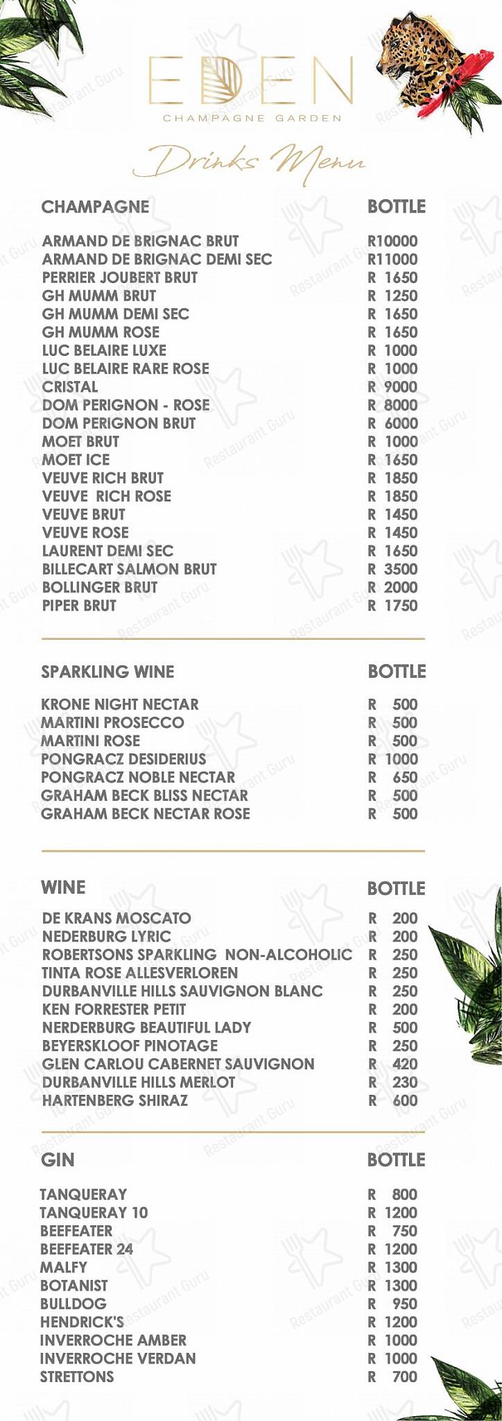Menu At Eden Champagne Garden Restaurant Berea menu-at-eden-champagne-garden-restaurant-berea