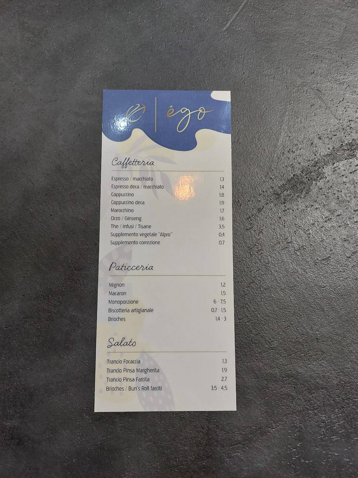 Menu di ego - caffetteria, ristorante 