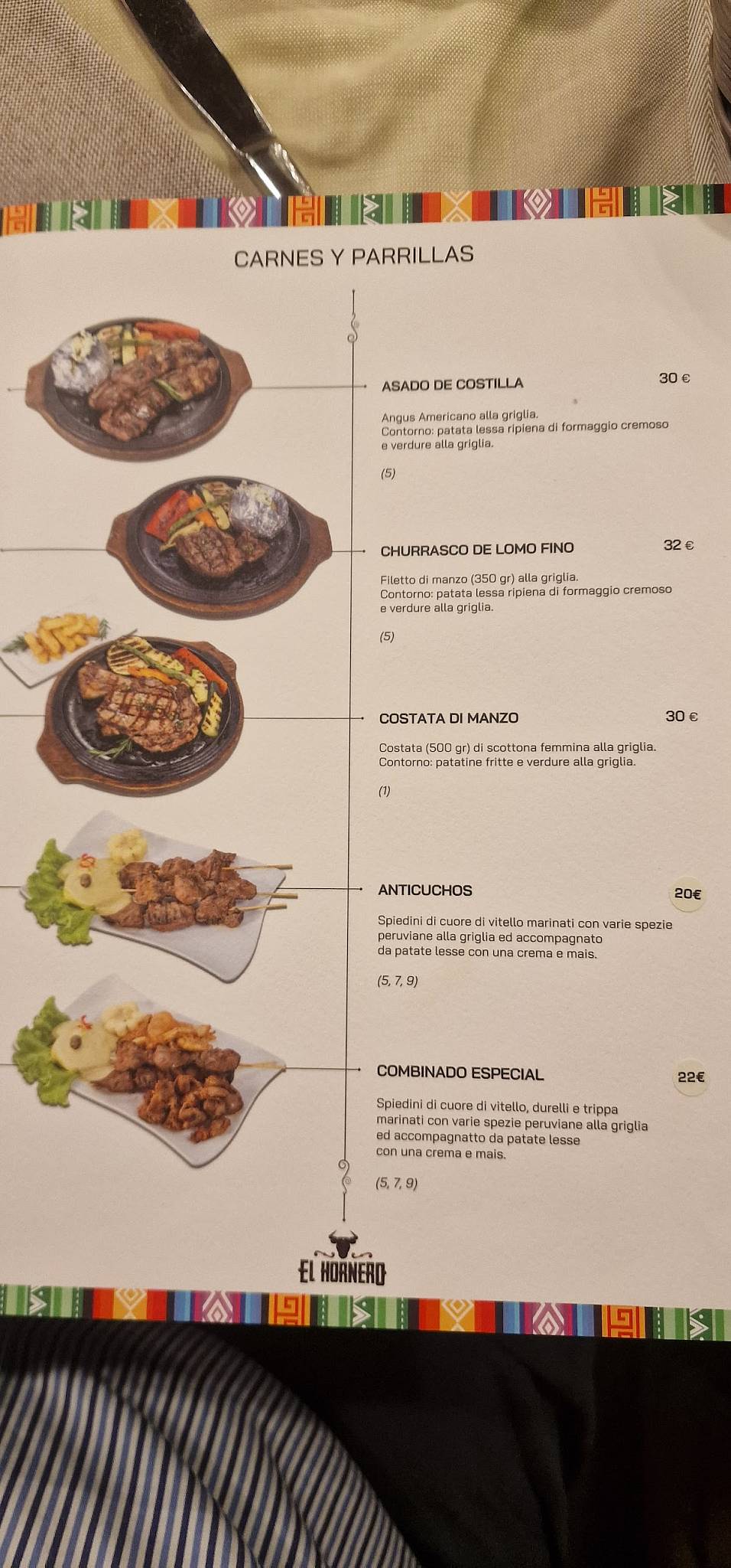 Menu di El Hornero 