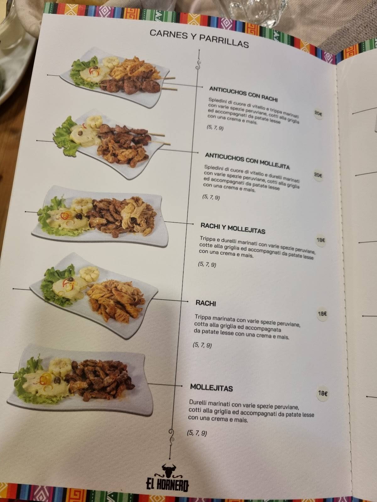 Menu di El Hornero 