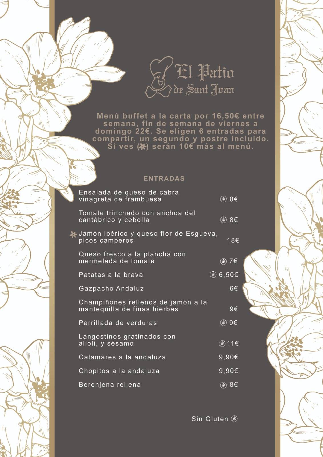 Carta del restaurante El Patio del San Juan, San Juan del Alicante, Av