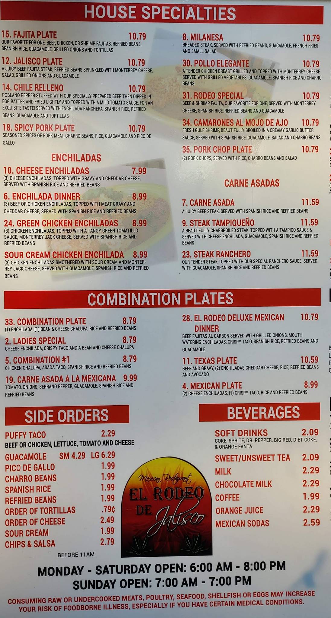 Menu at El Rodeo De Jalisco restaurant, Spring Branch, US-281