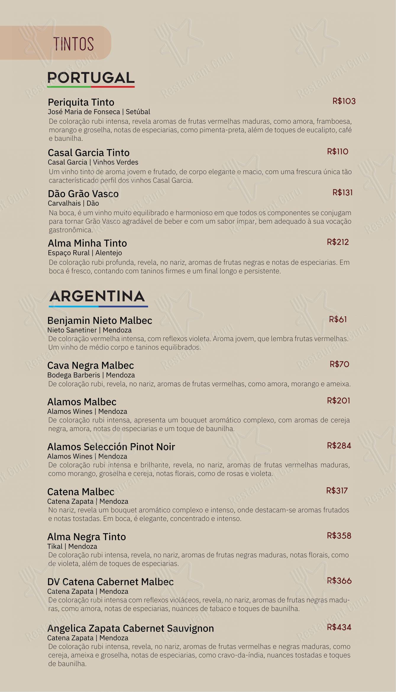 Menu bar para Empório Cantina Roperto em São Paulo