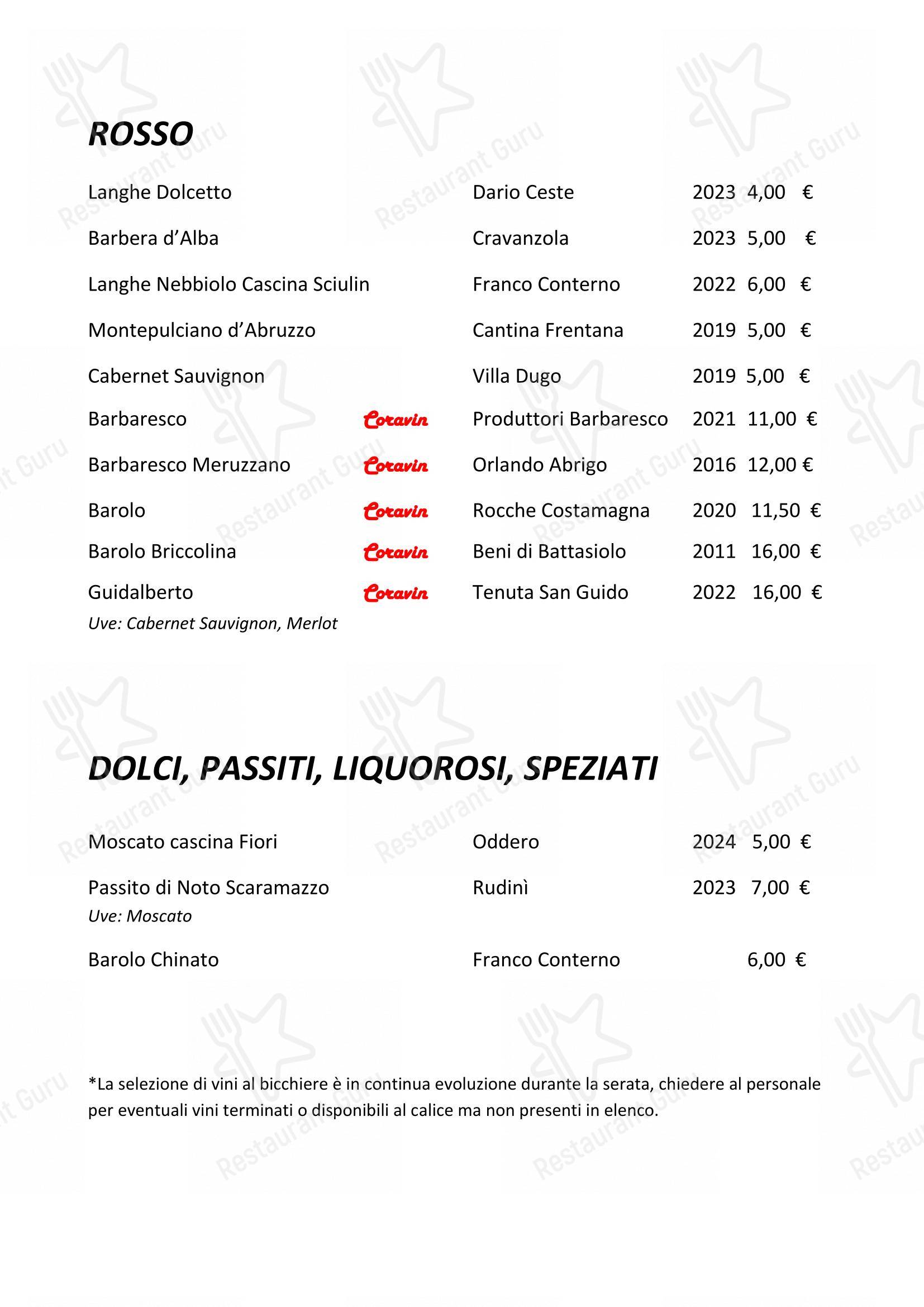 Menu bar per Enoteca Frisson pub & bar