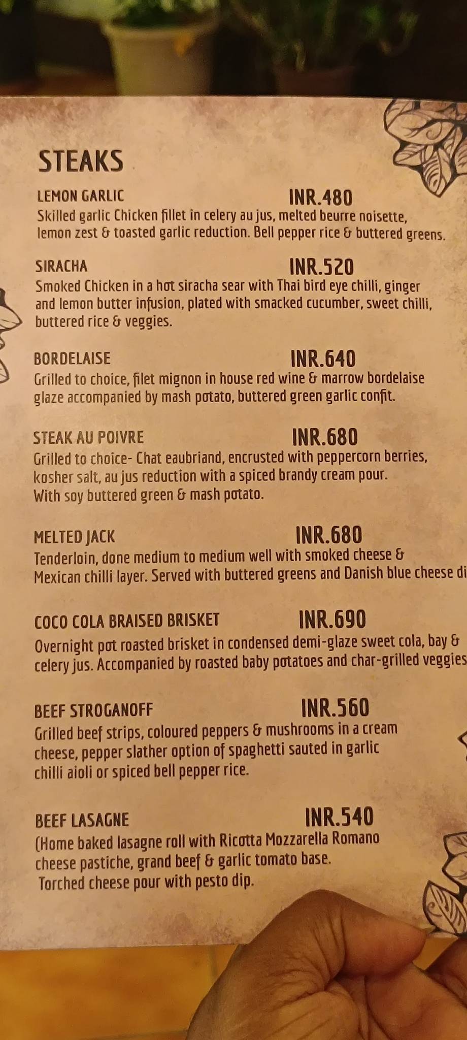 Entree menu