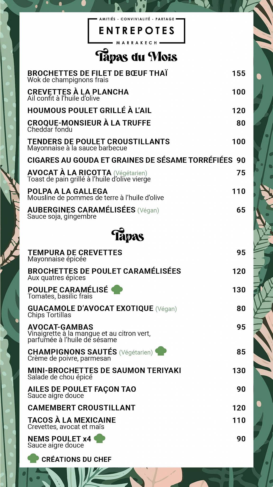 Menu de Entrepotes