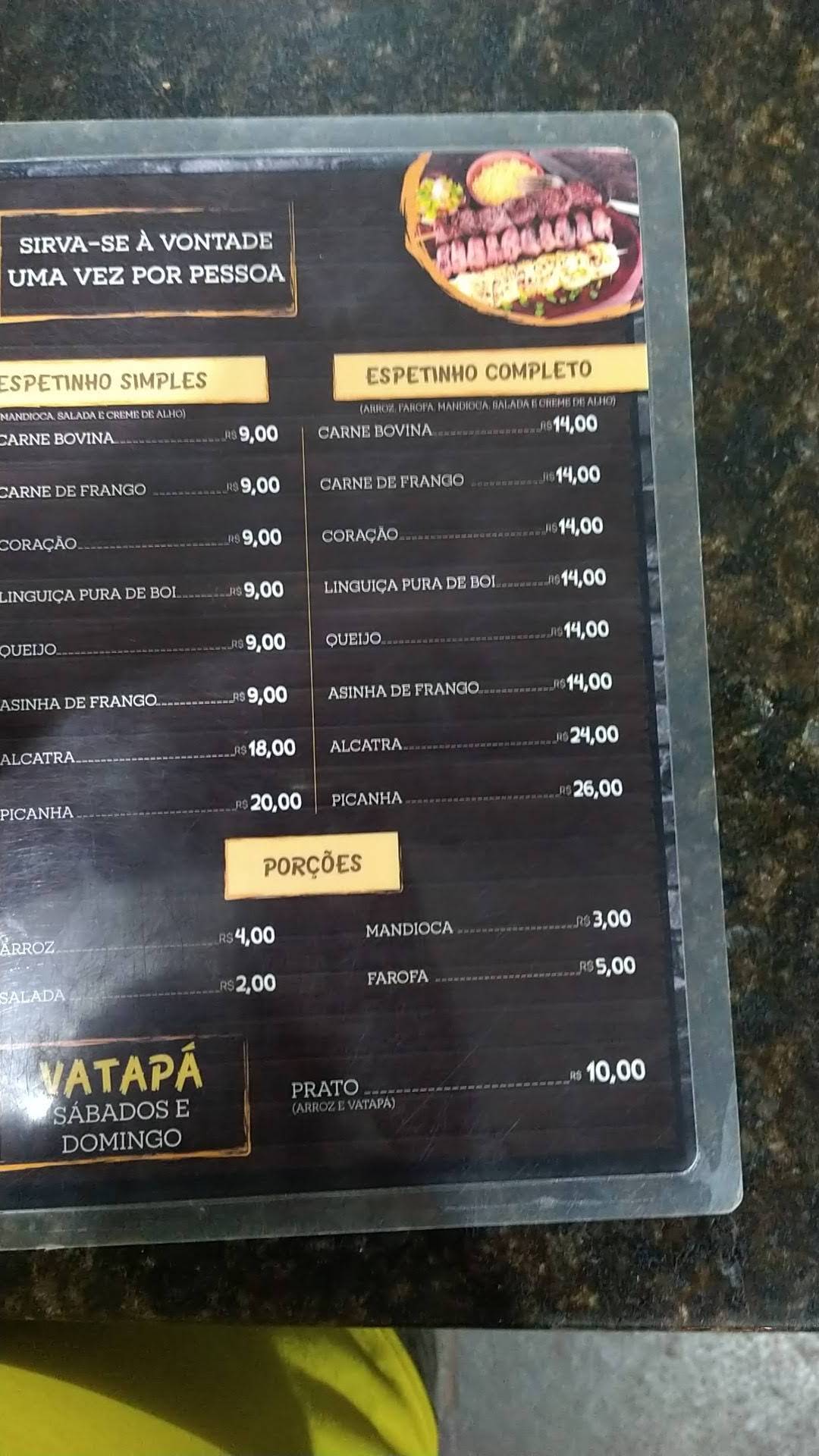 Espeto mano's cardápio
