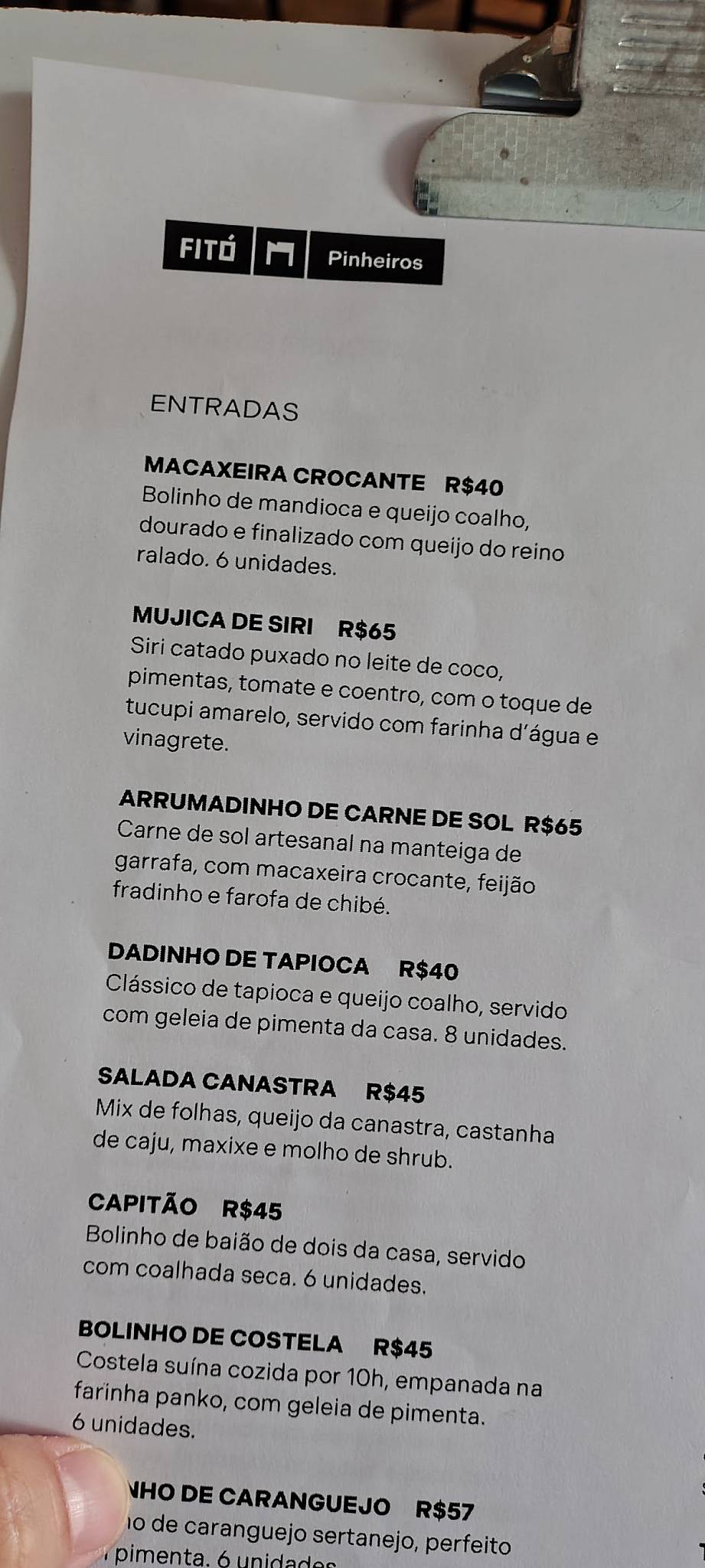 Fitó Pinheiros cardápio