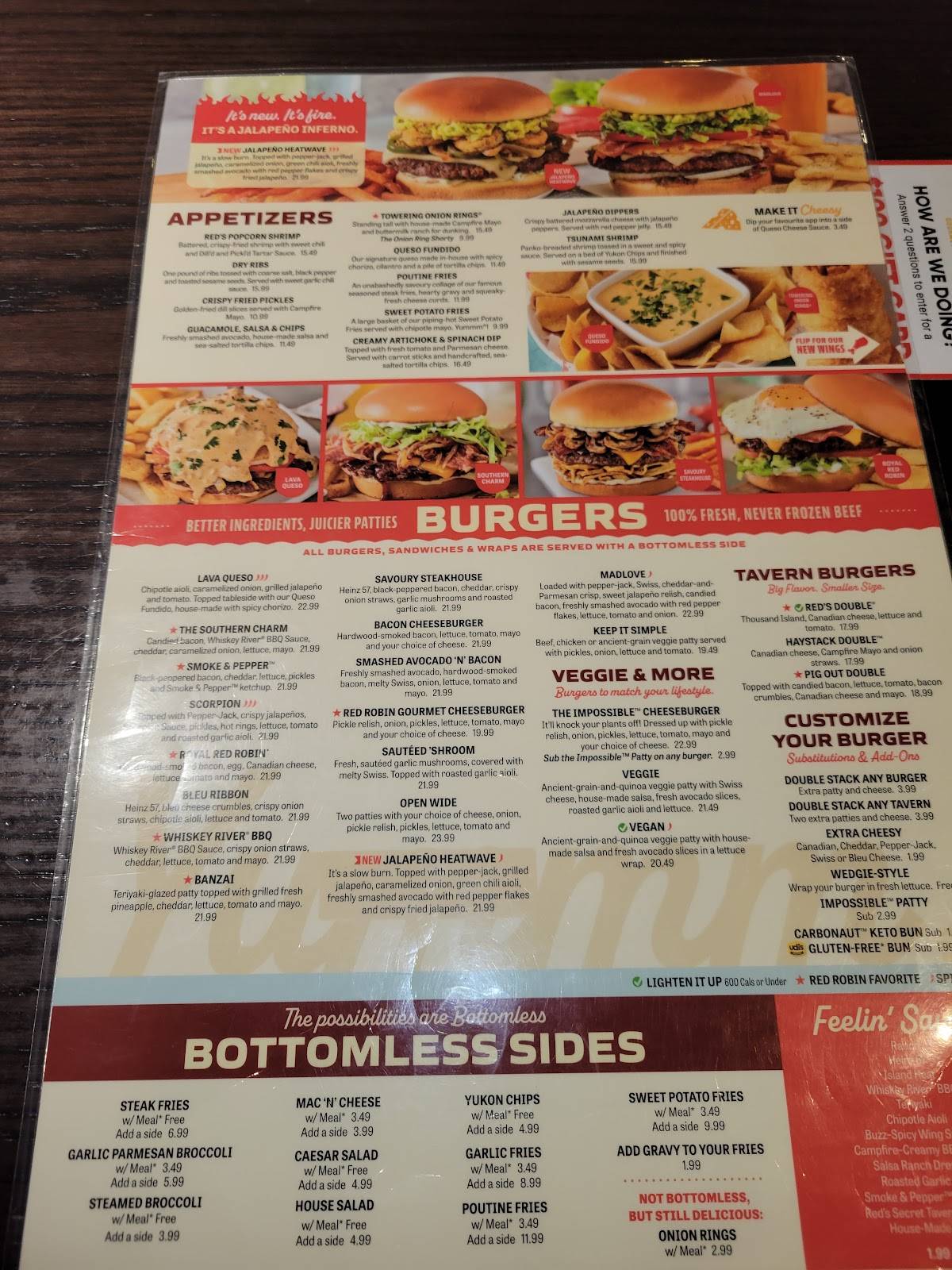 Menu de Red Robin Gourmet Burgers and Brews