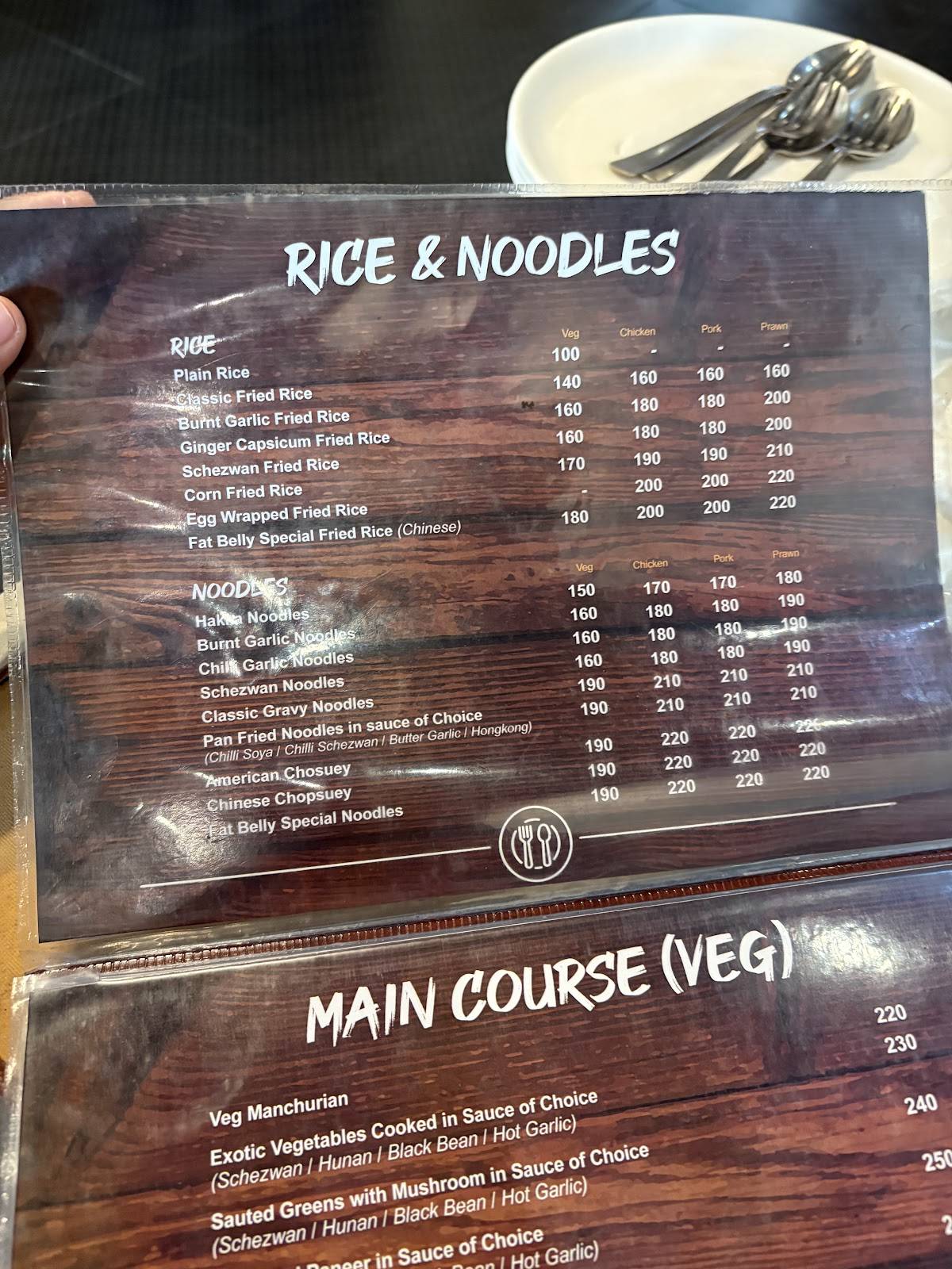 Fat Belly menu