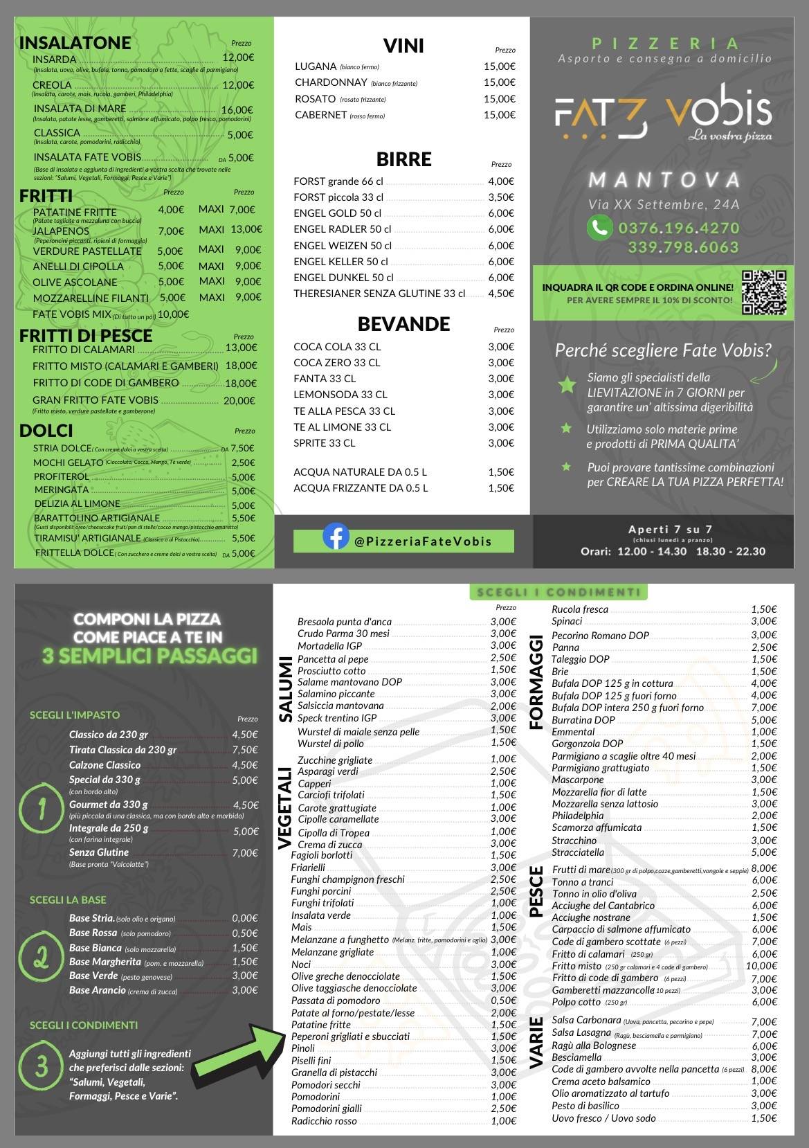 Menu di Fate Vobis Mantova Centro 
