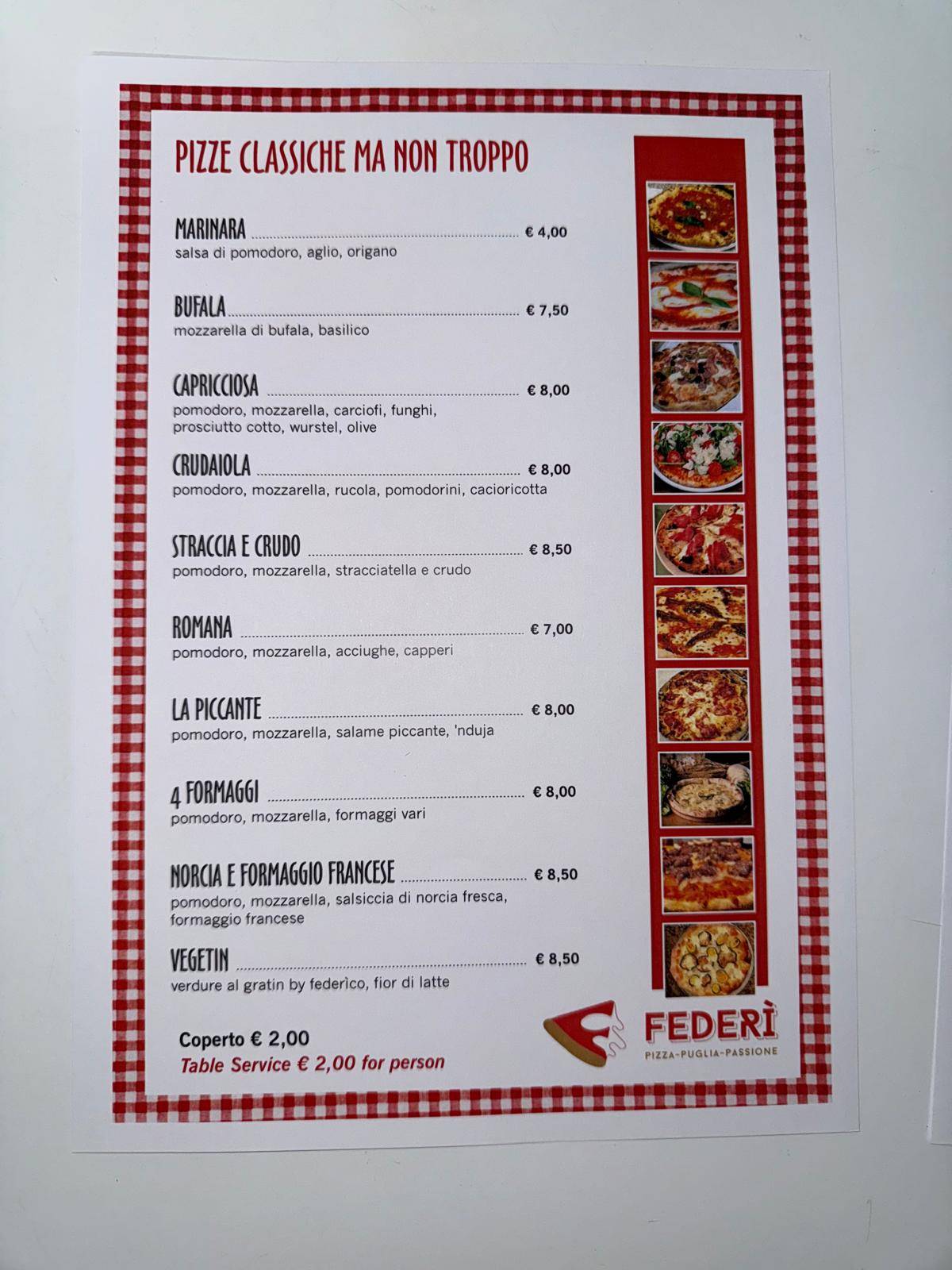 Menu di Pizzeria Federì 