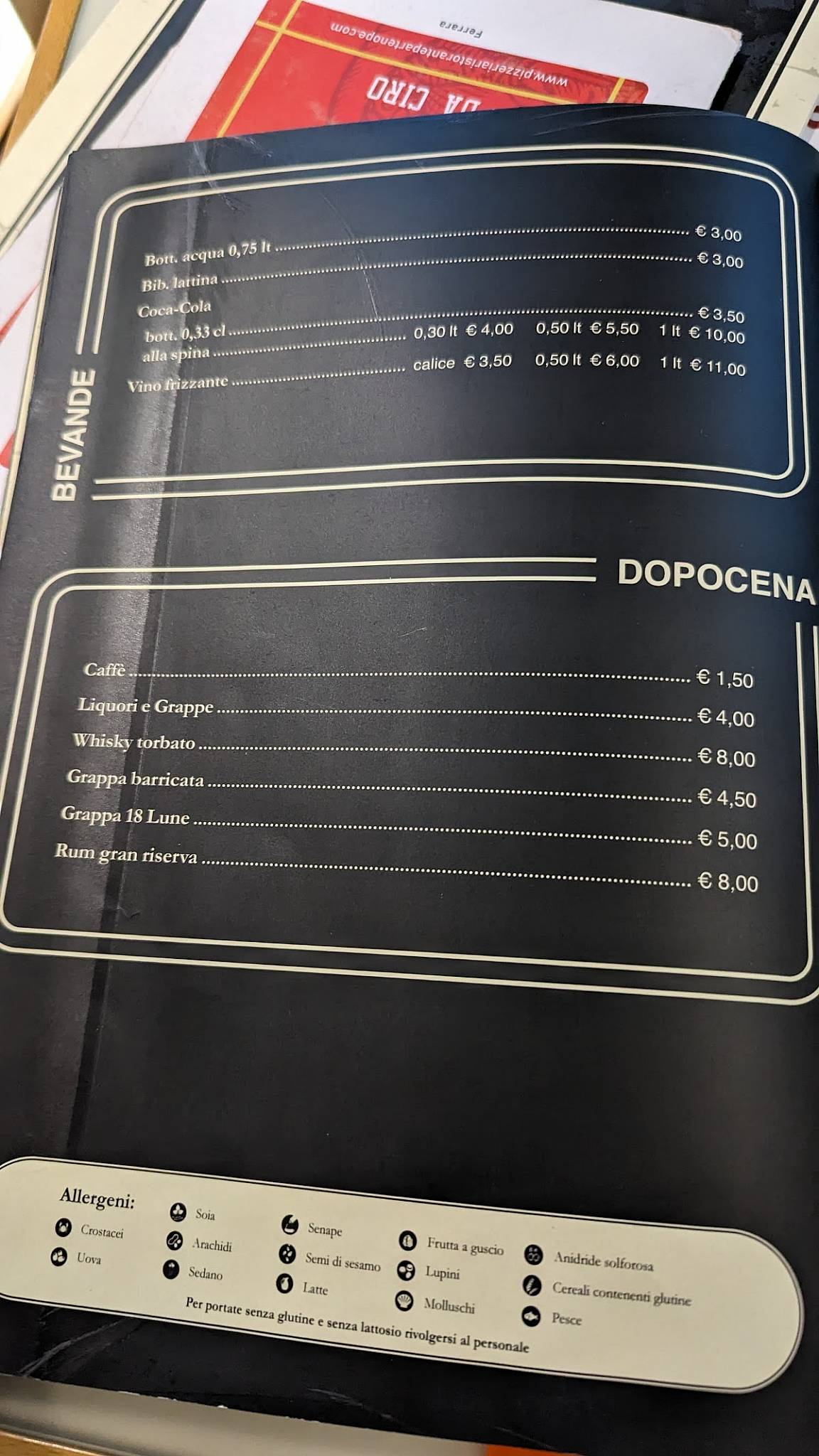Menu di Pizzeria Ristorante Partenope 