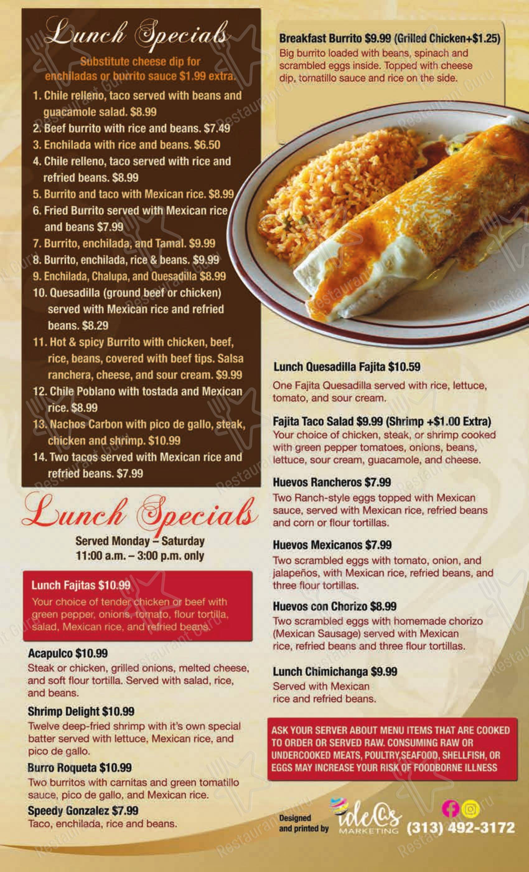 Menu At Fiesta Charra Mexican Restaurant Dewitt Schavey Rd