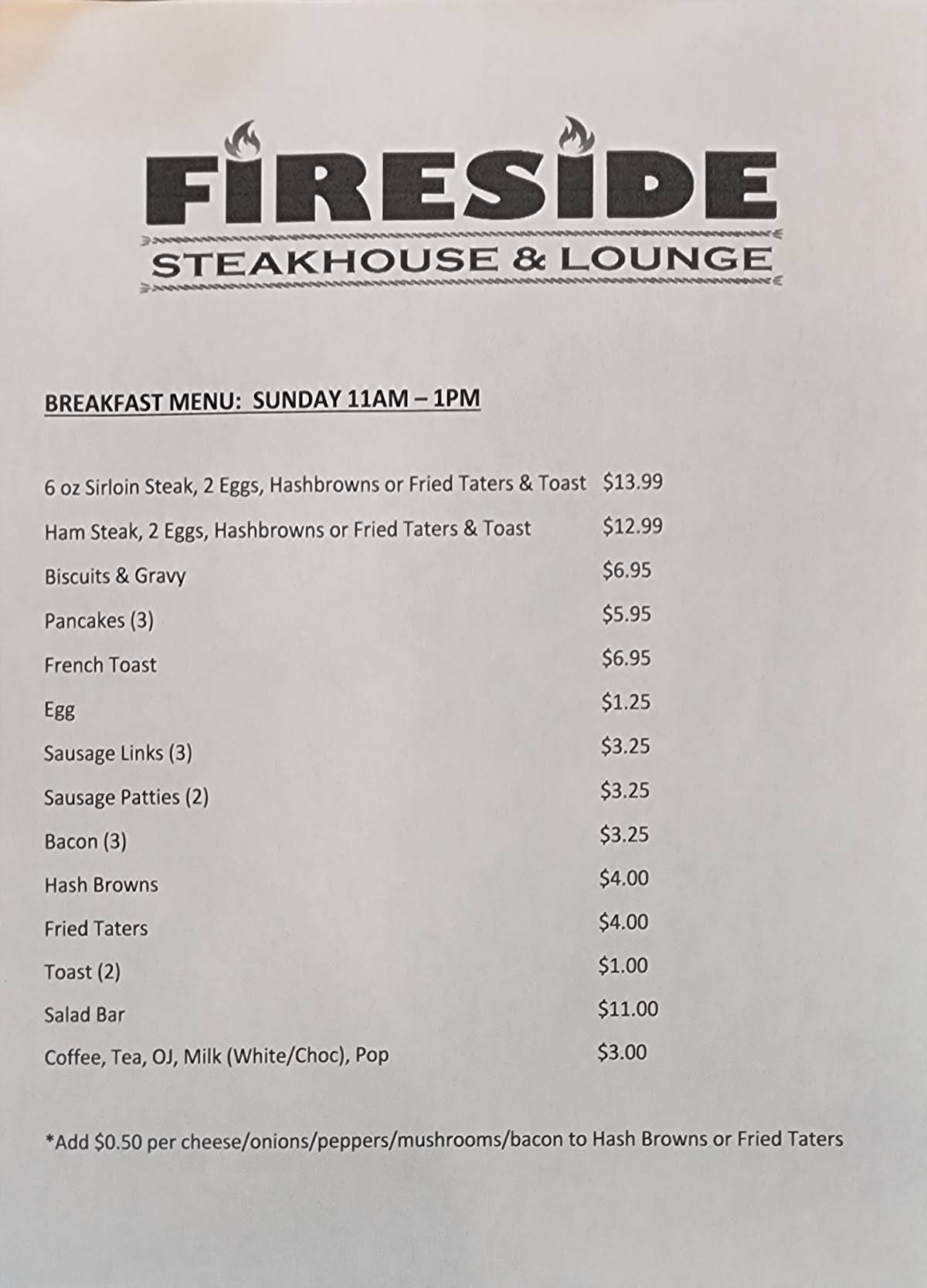 Menu at Fireside Steakhouse & Lounge, Anthon