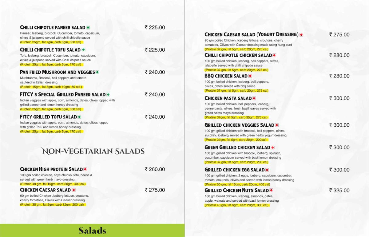 Fitcy menu