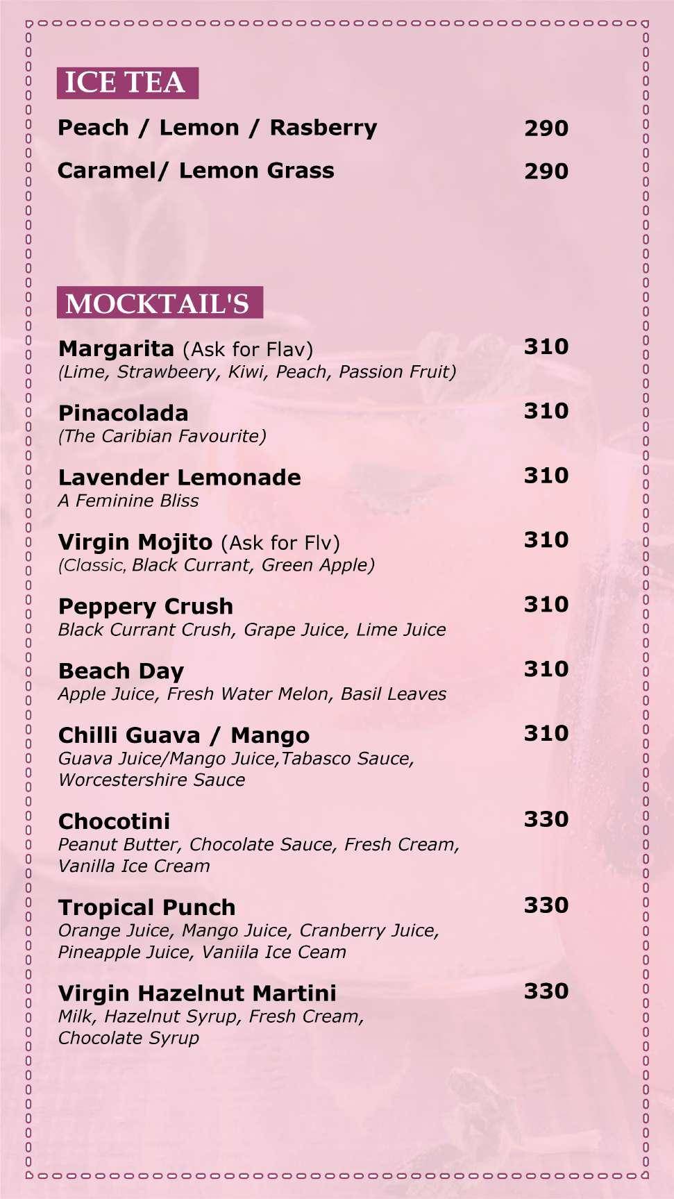 Hiranandani Knotty Yard Best Lounge in powai menu