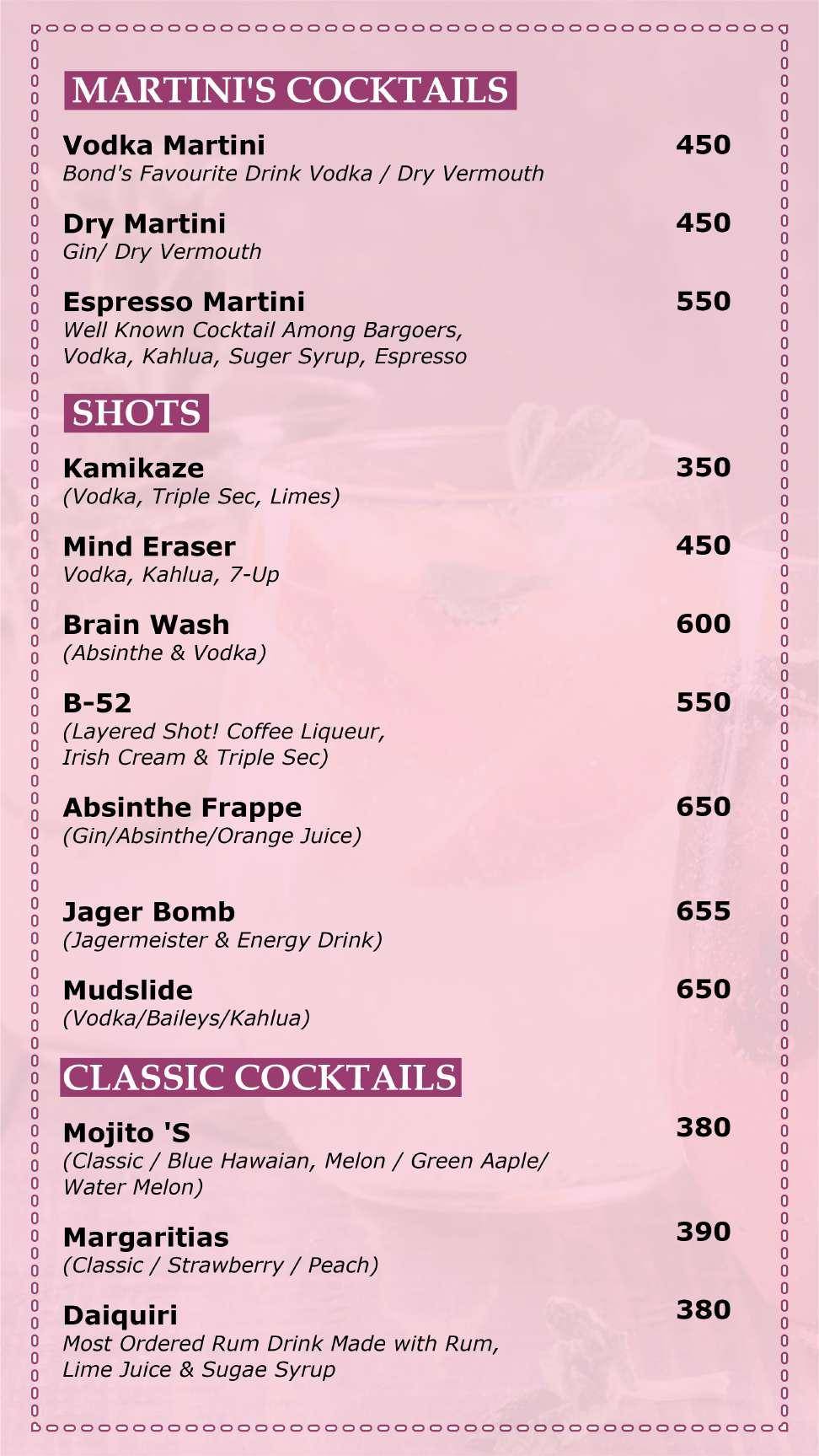 Hiranandani Knotty Yard Best Lounge in powai menu
