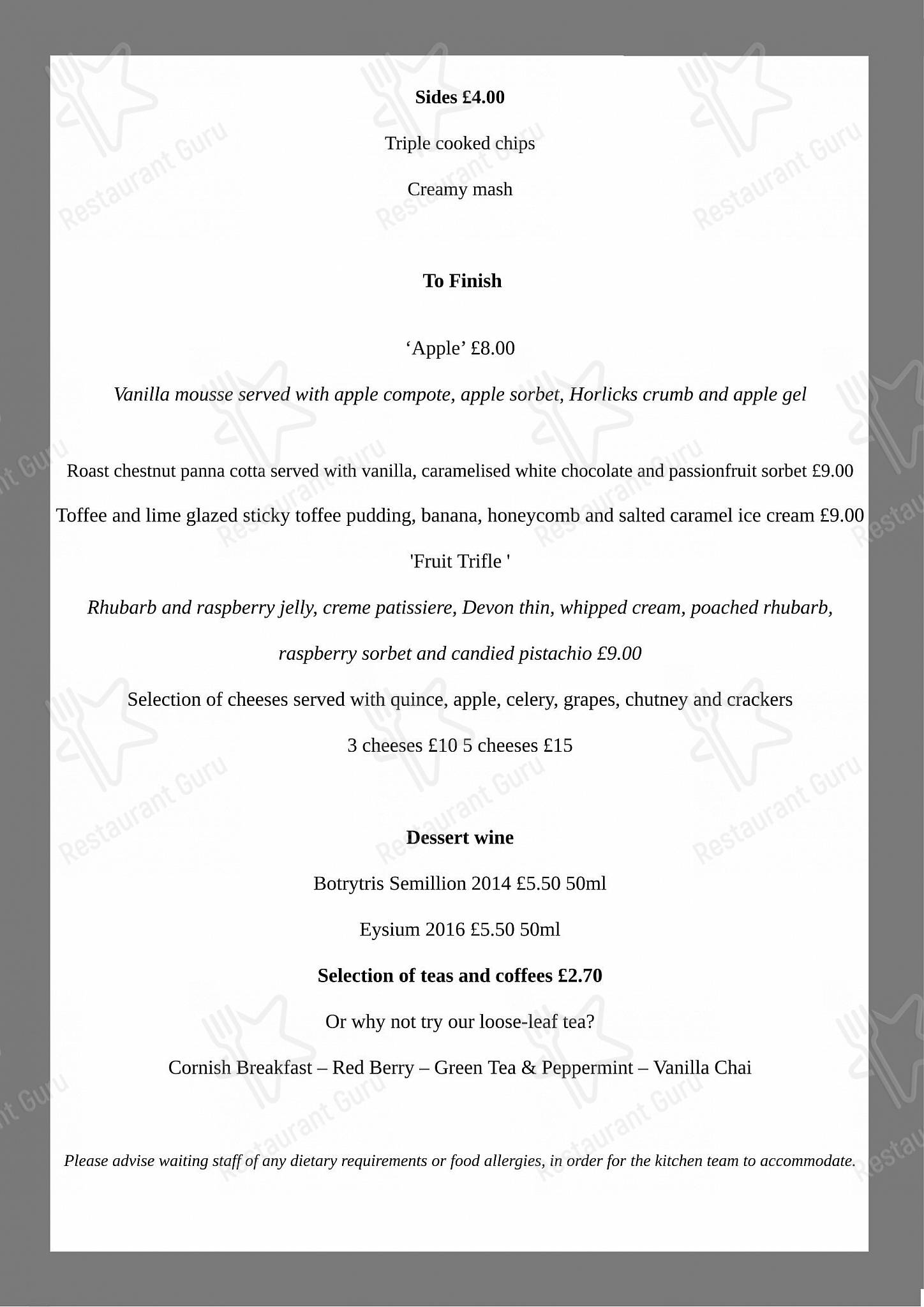 Menu at Fletcher's Restaurant, Plymouth