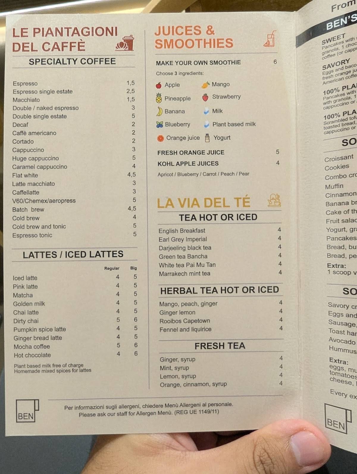 Menu di BEN Caffè 