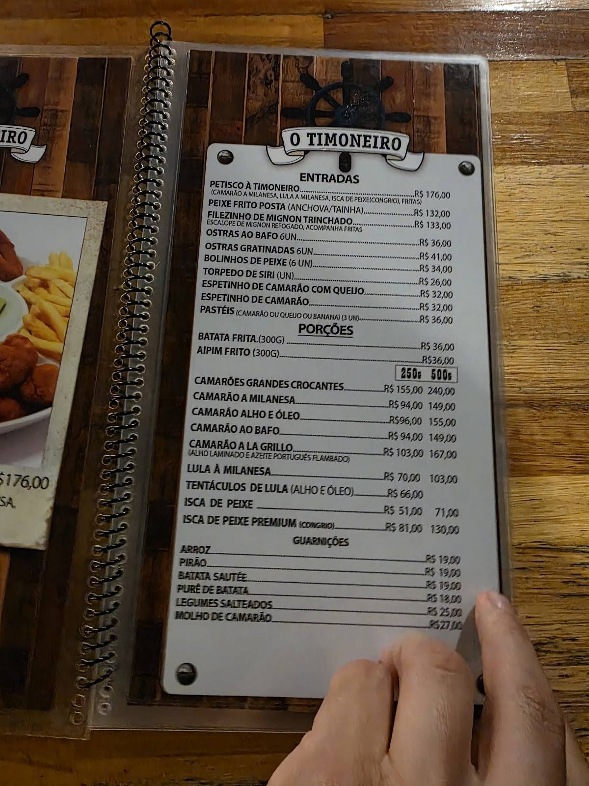O Timoneiro cardápio